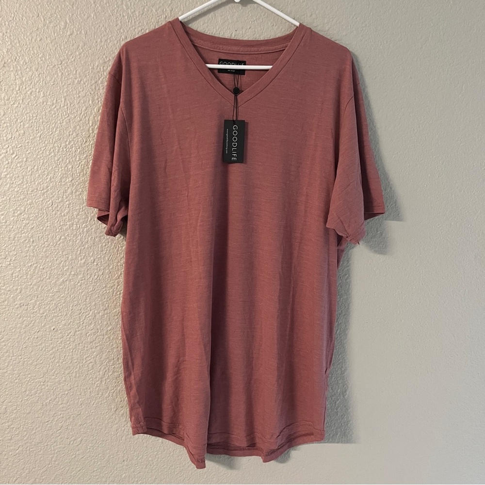 Goodlife Men’s Ash Rose Pink Short Sleeve V-Neck T-Shirt Size XXL Soft Comfy NWT